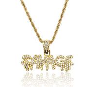 Halukakah Goldkette Herren Iced Out,18 Karat Echt Vergoldet Savage Brief Anhänger Halskette,Volle Cz Labordiamants Zinken-Set,mit Seilkette 60cm,KOSTENLOSE Geschenkbox