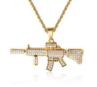 Halukakah Goldkette Herren Iced Out,18 Karat Echt Vergoldet Waffe Anhänger Halskette,Volle Cz Labordiamants Zinken-Set,mit Seilkette 60cm,KOSTENLOSE Geschenkbox