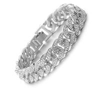 Halukakah Goldkette Herren Iced Out,Echt Weißgold Vergoldete 14mm Männer Armband,Silber,Miami Kubanische Panzerkette,18cm,Geschenk für Mann