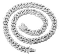 Halukakah Goldkette Herren Iced Out,Echt Weißgold Vergoldete 14mm Männer Choker Kette,Silber,Miami Kubanische Panzerkette,55cm,Geschenk für Mann