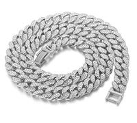 Halukakah Goldkette Herren Iced Out,Echt Weißgold Vergoldete 15mm Männer Choker Kette,Silber,Miami Kubanische Panzerkette,40cm,Geschenk für Mann