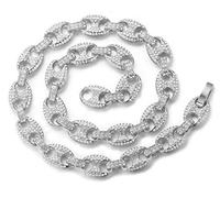 Halukakah Goldkette Herren Iced Out,Echt Weißgold Vergoldete Männer Choker Kette,Silber,Miami Kaffeebohnenkette,75cm,Geschenk für Mann