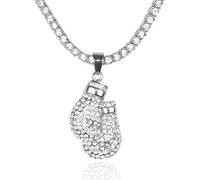 Halukakah Goldkette Herren Iced Out,Platin überzogen Weißgold Volle Cz Boxhandschuhe Anhänger Halskette,Labordiamants Zinken-Set,mit Tennis Kette 50cm,KOSTENLOSE Geschenkbox