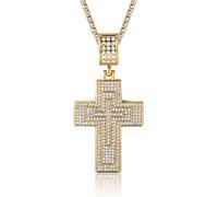 Halukakah Goldkette mit Kreuz Herren Iced Out,18 Karat Echt Vergoldet Kreuz Anhänger Halskette,Volle Cz Labordiamants Zinken-Set,mit Baby-Tennis-Kette 50cm,KOSTENLOSE Geschenkbox
