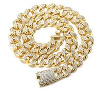 Halukakah Herren Goldkette Iced Out,20MM Männer Kubanische Kette Miami 18 Karat Echt Vergoldet Halsbandkette 45cm,Volle Cz Diamant Schnitt Zinken-Set,Geschenk für Ihn