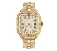 Halukakah Herrenuhr - Moissanit Diamant Iced Out - Luxus 18K Echtgold Plattiert, Japanisches Quarzwerk, 41MM Quadratisches Zifferblatt mit Kalender, 21,5cm Armband - Kommt mit Geschenkbox