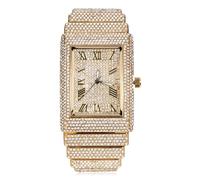 Halukakah Herrenuhr - Moissanit-Diamant Iced Out - Luxus 18k Echtgold Plattiert,Japanisches Quarzwerk,45×35mm Rechteckiges Zifferblatt mit Kalender,Massiv Gefertigt,20cm Armband -Kommt mit Geschenkbox