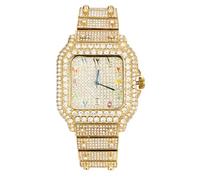 Halukakah Herrenuhr - Moissanit-Diamant Iced Out - Luxus 18k Echtgold Plattiert,Japanisches Quarzwerk,54MM Rechteckiges Zifferblatt mit Kalender,Mehrfarbiges,21cm Armband - Kommt mit Geschenkbox