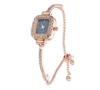 Halukakah Kinder Funkelnde Diamantuhr - Roségold Plattiert - Rechteckiges Zifferblatt in Blaues - Quarz Edelstahlarmband Verstellbar - Für Jungen & Mädchen Geeignet