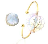 Halukakah Mondstein Armband - LUNARLIEBE - Handgefertigt Plattiert mit 18 Karat Gold Wickeldraht Lebensbaum, Natürliche Kristall Herz Form Anhänger Größenverstellbar