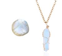 Halukakah Mondstein Halskette - LUNARLIEBE - Handgefertigt Plattiert mit 18 Karat Gold Moderner Eleganter Draht, Natürliche Kristall Hexagonaler Form Anhänger und 50cm Kette, Geschenk für Sie