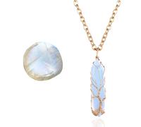 Halukakah Mondstein Halskette - LUNARLIEBE - Handgefertigt Plattiert mit 18 Karat Gold Wickeldraht Lebensbaum, Natürliche Kristall Hexagonaler Form Anhänger und 50cm Kette, Geschenk für Sie