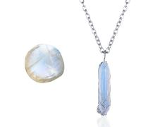 Halukakah Mondstein Halskette - LUNARLIEBE - Handgefertigt Plattiert mit Platin Wickeldraht Lebensbaum, Natürliche Kristall Hexagonaler Form Anhänger und 50cm Kette, Geschenk für Sie