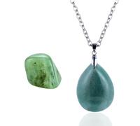 Halukakah Naturstein Kristall Halskette - LUNARLIEBE - Handgefertigt Plattiert mit Platin Moderner Eleganter Draht, Grüne Jade Tautropfen Form Anhänger und 50cm Kette