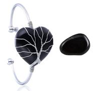Halukakah Naturstein Kristallarmband - LUNARLIEBE - Handgefertigt Plattiert mit Platin Wickeldraht Lebensbaum, Obsidian Herz Form Anhänger Größenverstellbar