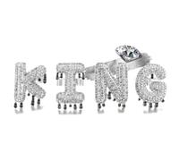 Halukakah Platin Weißgold Vergoldet Initialen KING Blasenbuchstaben Ringset für Damen und Herren - Größenverstellbar - Geclusterter Strassstein Buchstabe Wassertropfen - Geschenkidee für Ihre Lieben