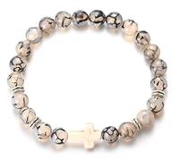 Halukakah Steinperlen Armband mit Kreuz Christian,Natürlicher Edelstein Kristall Stretchy Armband für Männer Frauen Schwarzes Drachenkornstein,mit KOSTENLOSE Geschenkbox
