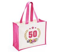 hamatata Tasche zum 50. Geburtstag, Damen Shopper aus Baumwoll Canvas, Geschenke zum 50.Geburtstag Frauen, Geschenke zum Geburtstag für Frau Schwester Beste Freundin