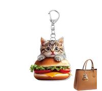 Hamburger-Katze-Charm-Schlüsselanhänger, Lebensmittelbeutel-Anhänger | Flacher Kätzchen-Schlüsselhalter mit Clip | Tragbarer Taschenanhänger für Geldbörse, Hamburger-Katzen-Handtaschenanhänger für , M