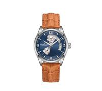 Herrenuhr Hamilton Jazzmaster Open Heart H-10 42mm mit blauem Zifferblatt und Armband aus Kalbsleder mit Krokodilprägung H32705541