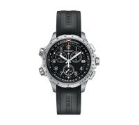 Herrenuhr Hamilton Khaki X-Wind GMT Quarz Chrono 46mm mit schwarzem Zifferblatt und Kautschukarmband H77912335