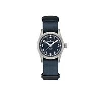Hamilton Khaki Feld Khaki Quarz Herrenuhr, 33 mm Edelstahlgehäuse, hergestellt in der Schweiz, blaues Zifferblatt analoge Armbanduhr für Männer, 50 m wasserdicht, Saphirkristall, Textilband
