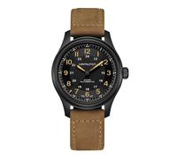 Herrenuhr Hamilton Khaki Titanium Automatik 42mm mit schwarzem Zifferblatt und Kalbsleder-Armband H70665533