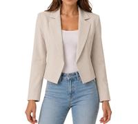 Hamishkane® Cropped-Blazer-Jacken für Damen, leicht, lange Ärmel, vollständig gefüttert, Damenjacken, Kragen, Cropped-Blazer, Sommerjacke, schwarzer Blazer für Büro und Freizeit, stone, 38-40