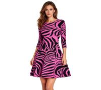 Hamishkane Damen Langärmliges Kleid mit Zebramuster und ausgestelltem Skater-Swing-Kleid, lockeres Partykleid, neon pink, 50/52/Große Größen