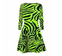 Hamishkane Damen Langärmliges Kleid mit Zebramuster und ausgestelltem Skater-Swing-Kleid, lockeres Partykleid Gr. 46/48/Große Größen, neon green