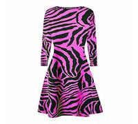 Hamishkane Damen Langärmliges Kleid mit Zebramuster und ausgestelltem Skater-Swing-Kleid, lockeres Partykleid Gr. 42/44/Große Größen, neon pink