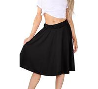 Hamishkane Damen Midirock, knielang, einfarbig, elastische Taille, Jersey, Skater, ausgestellter Rock, Schwarz , 42/44/Große Größen