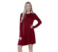 Hamishkane® Damen-Minikleid, einfarbig, Rundhalsausschnitt, lange Ärmel, Kleider für Damen, lässig, A-Linie, ausgestelltes Skaterkleid, dehnbares Sommer-Swing-Mini-Top, Damen-Partykleidung, wein, 38