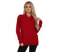 Hamishkane Damen Strickpullover Langarm Pullover Frauen V-Ausschnitt Pullover Shawn Kragen 4 Knöpfe Winter Pullover, rot, 42/44/Große Größen