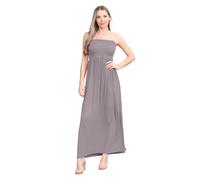 Hamishkane® Einfarbiges Maxikleid für Damen, trägerloses Bandeau-Kleid, durchscheinendes gerafftes Boobtube-Kleid, Freizeitkleid, lange Sommerkleider für Damen, mokka, 42/44
