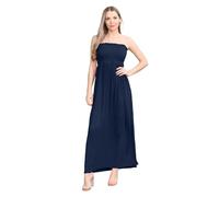 Hamishkane® Einfarbiges Maxikleid für Damen, trägerloses Bandeau-Kleid, durchscheinendes gerafftes Boobtube-Kleid, Freizeitkleid, lange Sommerkleider für Damen, navy, 34-36