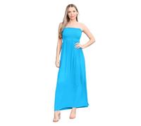 Hamishkane® Einfarbiges Maxikleid für Damen, trägerloses Bandeau-Kleid, durchscheinendes gerafftes Boobtube-Kleid, Freizeitkleid, lange Sommerkleider für Damen, türkis, 42/44