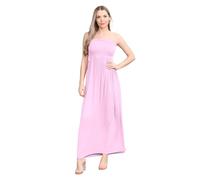 Hamishkane® Einfarbiges Maxikleid für Damen, trägerloses Bandeau-Kleid, durchscheinendes gerafftes Boobtube-Kleid, Freizeitkleid, lange Sommerkleider für Damen, babyrosa, 42/44
