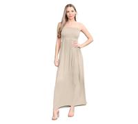 Hamishkane® Einfarbiges Maxikleid für Damen, trägerloses Bandeau-Kleid, durchscheinendes gerafftes Boobtube-Kleid, Freizeitkleid, lange Sommerkleider für Damen, stone, 34-36