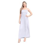 Hamishkane® Einfarbiges Maxikleid für Damen, trägerloses Bandeau-Kleid, durchscheinendes gerafftes Boobtube-Kleid, Freizeitkleid, lange Sommerkleider für Damen, weiß, 46-48