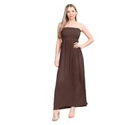 Hamishkane® Einfarbiges Maxikleid für Damen, trägerloses Bandeau-Kleid, durchscheinendes gerafftes Boobtube-Kleid, Freizeitkleid, lange Sommerkleider für Damen, schokobraun, 42/44