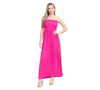 Hamishkane® Einfarbiges Maxikleid für Damen, trägerloses Bandeau-Kleid, durchscheinendes gerafftes Boobtube-Kleid, Freizeitkleid, lange Sommerkleider für Damen, kirschrot, 34-36