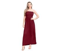 Hamishkane® Einfarbiges Maxikleid für Damen, trägerloses Bandeau-Kleid, durchscheinendes gerafftes Boobtube-Kleid, Freizeitkleid, lange Sommerkleider für Damen, wein, 46-48