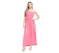 Hamishkane® Einfarbiges Maxikleid für Damen, trägerloses Bandeau-Kleid, durchscheinendes gerafftes Boobtube-Kleid, Freizeitkleid, lange Sommerkleider für Damen, korallenrot, 42/44