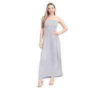 Hamishkane® Einfarbiges Maxikleid für Damen, trägerloses Bandeau-Kleid, durchscheinendes gerafftes Boobtube-Kleid, Freizeitkleid, lange Sommerkleider für Damen, grau, 46-48