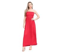 Hamishkane® Einfarbiges Maxikleid für Damen, trägerloses Bandeau-Kleid, durchscheinendes gerafftes Boobtube-Kleid, Freizeitkleid, lange Sommerkleider für Damen, rot, 34-36