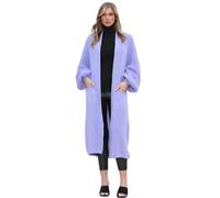 Hamishkane® Grobstrick-Cardigan für Damen, vorne offen, Ballonärmel, lange Strickjacke für Damen, Winter-Maxi-Mantel mit Taschen, warmer übergroßer Herbstpullover, Flieder, 44