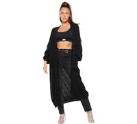 Hamishkane® Grobstrick-Cardigan für Damen, vorne offen, Ballonärmel, lange Strickjacke für Damen, Winter-Maxi-Mantel mit Taschen, warmer übergroßer Herbstpullover, Schwarz , 50