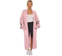Hamishkane® Love Print Grobstrick-Maxi-Strickjacken für Frauen UK, Ballonärmel, Maxi-Cardigan, Ballonärmel, lange Strickjacke, Strickjacke mit Liebesdruck auf den Ärmeln, rose pink, Einheitsgröße