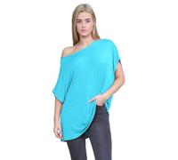 Hamishkane Neu Damen Batwing Ärmel Ebene aus Das Schulter Bardot Übergröße T-Shirt Mini Top